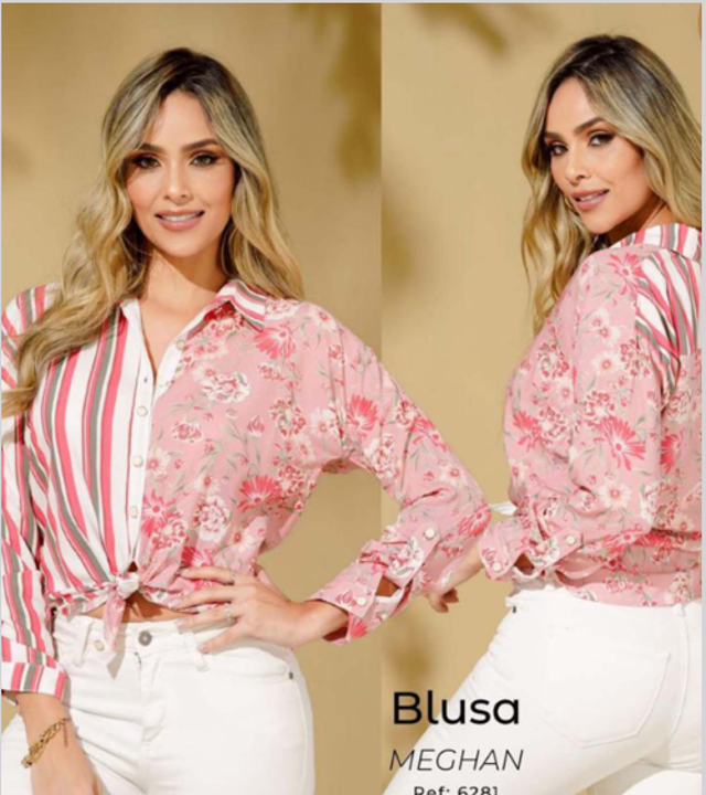 Floral and Striped Pink Long Sleeve Blouse