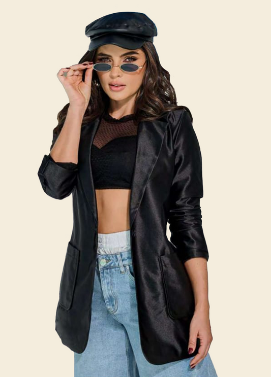 Black Satin Blazer Suit Jacket