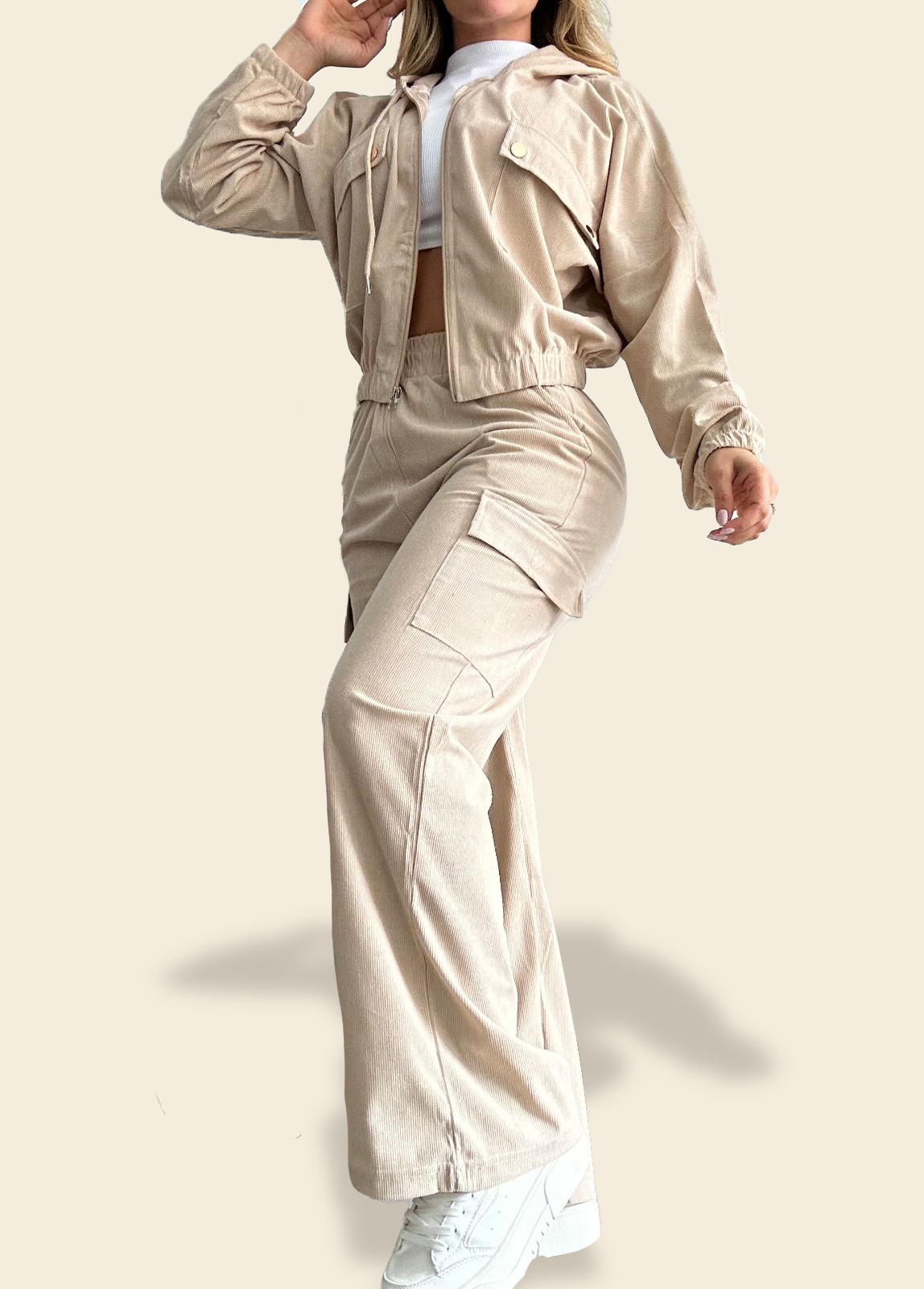 Two piece Casual Loungewear Set Jacket with Hoodie and Pants