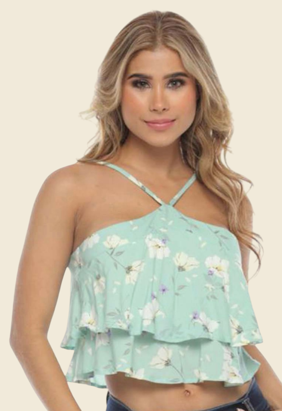Tiered Cross Heart Floral Crop Top