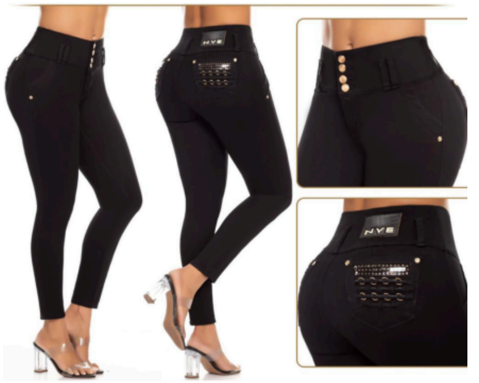 Black Jeans with Pocket Details and Grommets