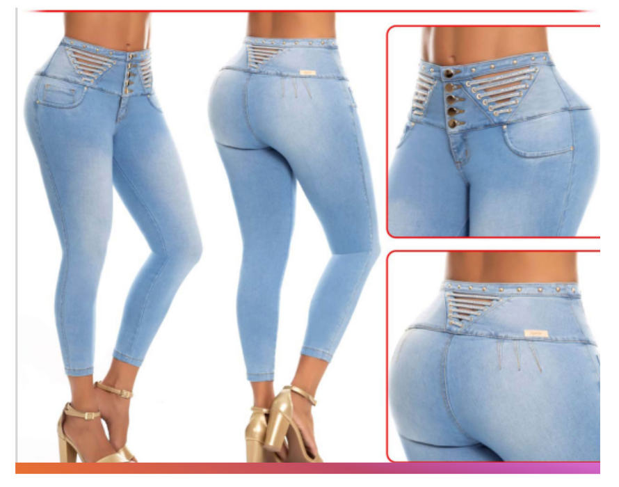 Light Blue Stretch Jeans with Silver Details