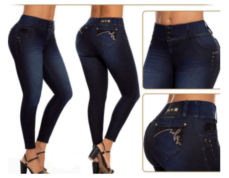 Stretch Jeans High Waisted with Gold Bronze on Back Pocket
