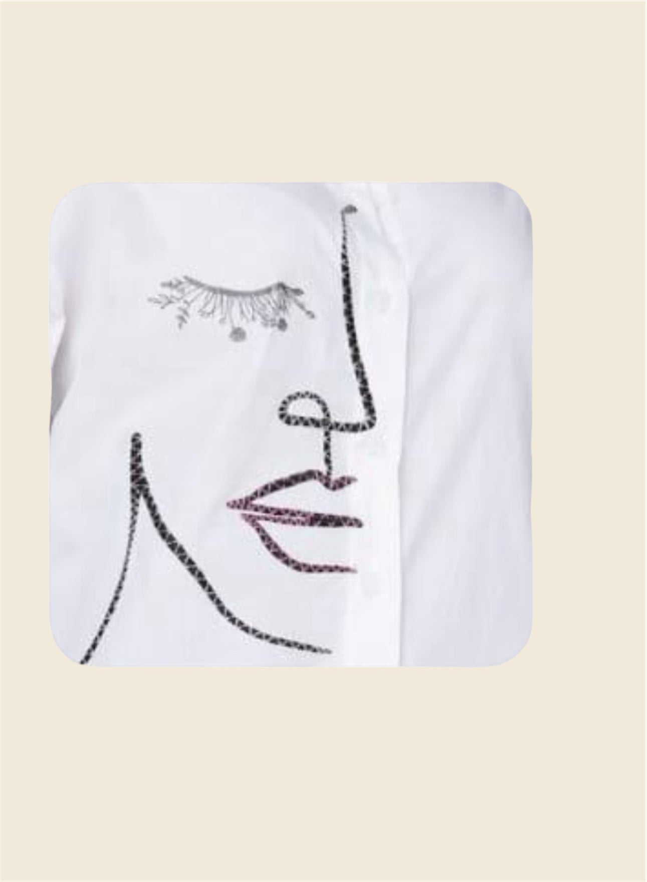 White Long Sleeve Blouse with Abstract Face Graphic