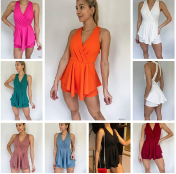 V-Neck One Piece Mini Romper Skort
